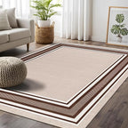 Beverly Rug Non Slip Area Rugs 8x10 Modern Bordered Non Skid Rubber Backing Soft Area Rug for Living Dining Room Easy to Clean Non Shedding Kitchen Bedroom Indoor Carpet 8 x 10 Beige-Brown