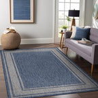 Beverly Rug Outdoor Rug 5x7 Modern Bordered Area Rugs for Indoor and Outdoor Patio Deck Porch Garden Waterproof Weather Sun Resistant Washable Outside Carpet (5 x 7 Navy)