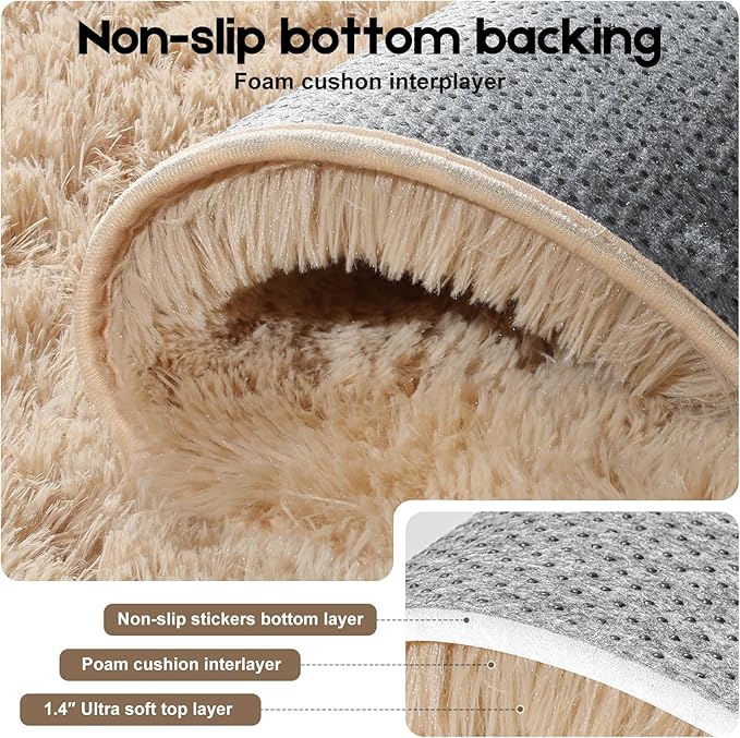 6x9 Light Tan Rugs for Living Room Bedroom, Fluffy Large Area Rug Soft Shag Non-Slip Carpet for Kids Boys and Girls Room Dorm Home Decor (6ft x 9ft)