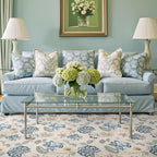 jinchan Elora 8x10 Floral Rug for Living Room Washable Bedroom Rug Vintage Romance Design Non Slip Thin Indoor Floor Cover Large Low-Profile Throw Carpet for Dining Room Office, Blue/Beige