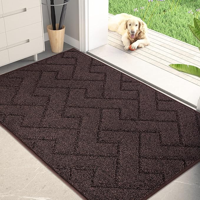 PURRUGS Dirt Trapping Door Mat 32" x 47", Non-Slip Machine Washable Entry Rug, Shoe Scraper, Dog Doormat, Super Absorbent Welcome Mat for Front & Back Door, Muddy Wet Shoes & Paws, Brown