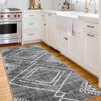 ReaLife Rugs Machine Washable Area Rug Runner - Living Room Bedroom Bathroom Kitchen Entryway Office - Padded Low Pile Stain Resistant Premium - Moroccan Diamond Tribal - Jax - Gray 2'6" x 10'