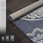 CAMILSON Outdoor Rug 6x9 Modern Area Rugs for Indoor and Outdoor Patios and Porches - Waterproof, Washable, Non-Shedding, Easy-to-Clean Outside Carpet (6 x 9, Medallion - Blue/White)