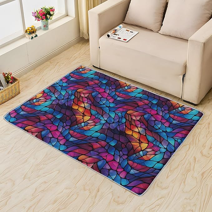 Abstract Rug, 4x7 Rug, Stained Glass Rugs for Living Room Bedroom, Modern Large Area Rug, Washable Rug Non Slip Soft Indoor Carpet, Kids and Pets Friendly, Abstract Home & Room Decor
