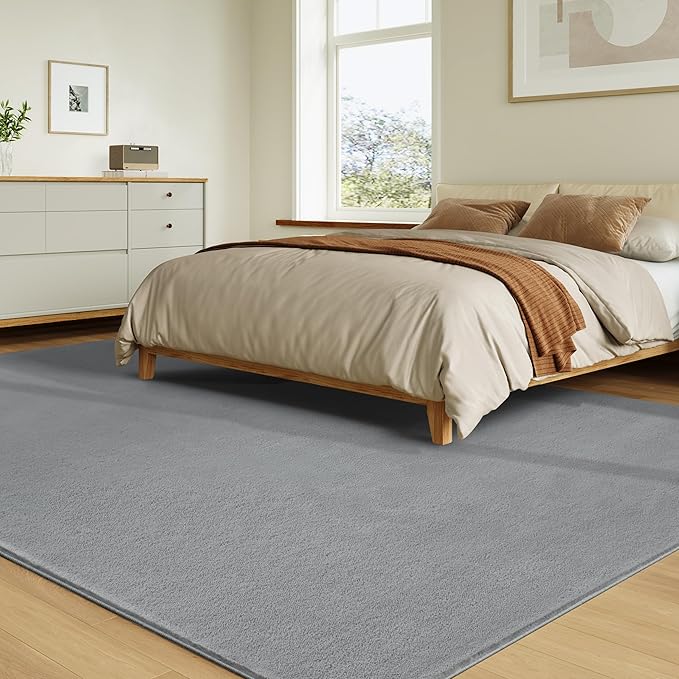 Solid Washable Area Rug - 10x14 Medium Pile Faux Cashmere Carpet for Living Room Bedroom, Grey