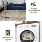 5X7 Area Rugs for Living Room - Large Washable Rugs 5x7 Vintage Rug Throw Low Pile Rug Non-Slip Distressed Carpet for Bedroom, Office, Kitchen,Entryway, Dining Room, Olive Charcoal