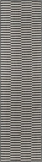 Unique Loom Outdoor Striped Collection Area Rug - Striped (2' x 8' Runner Charcoal/Ivory)