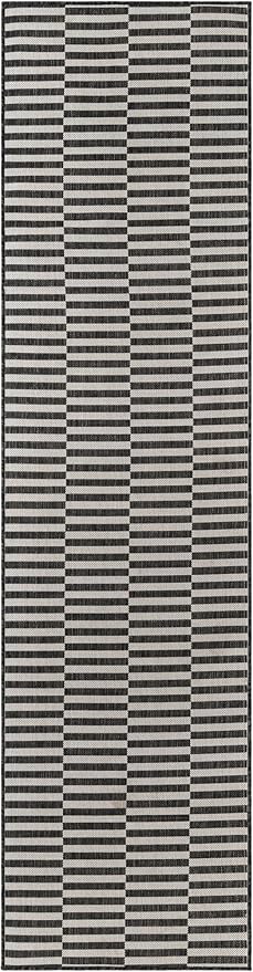 Unique Loom Outdoor Striped Collection Area Rug - Striped (2' x 8' Runner Charcoal/Ivory)