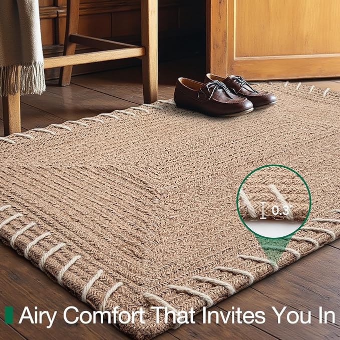 LUMI Handwoven Jute Door Mat, Non-Slip Durable Entryway Mat with Anti-Slip Mat for Hard Floor, Front Door Mats for Home Entrance, Patio, 47"x71", Knit Jute