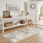 2X6 Washable Runner Rug for Hallway: Soft Neutral Modern Abstract Area Rug - Non-Slip Low Pile Long Throw Indoor Carpet for Kitchen Entryway Kitchen Bedroom Laundry Bathroom - Brown Grey