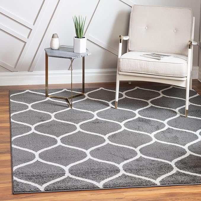 Rugs.com Lattice Frieze Collection Rug – 6' Square Dark Gray Medium Rug Perfect for Living Rooms, Kitchens, Entryways