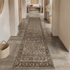 HUGEAR 3x10 Runner Rug Machine Washable Brown Hallway Area Rug Indoor Accent Rug Floral Low Pile Carpet Soft Throw Rug Bedroom Living Room Office Dining Room Kitchen Laundry Room Non Slip