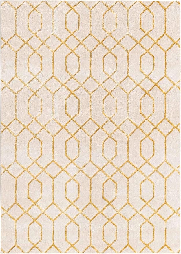 Unique Loom Marilyn Monroe Glam Collection Area Rug - Trellis (7' 1" x 10' Rectangle, White Gold/ Gold)