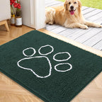 OLANLY Dog Door Mat for Muddy Paws 40x32, Paw Print Design, Absorbs Moisture and Dirt, Absorbent Non-Slip Washable Doormat, Quick Dry Chenille Mud Mat, Entry Indoor Entryway Carpet, Blackish Green