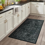 Black White 4x6 Throw Rugs for Entryway, Washable Dark Rug with Rubber Backing for Living Room Bedroom, Vintage Medallion Distressed Area Rug for Kitchen/Bathroom/Dorm/Home Office