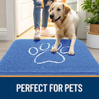 OLANLY Dog Door Mat for Muddy Paws 36x24, Paw Print Design, Absorbs Moisture and Dirt, Absorbent Non-Slip Washable Doormat, Quick Dry Chenille Mud Mat, Entry Indoor Entryway Carpet, Cornflower Blue