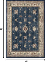 RUGGABLE Washable Vintage Area Rug – Verena Sapphire 4x6, Stain-Resistant, Non-Slip – Medium Machine Washable Rugs for Living Room, Bedroom, Hallway, Entryway & Office–with Cushioned Pad