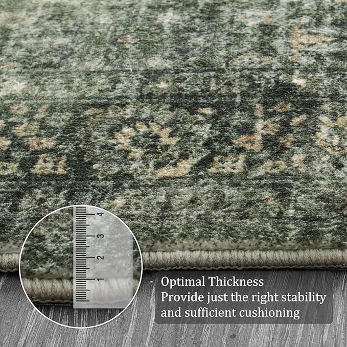 Morebes Washable Dark Green Area Rugs 6x9, Vintage Boho Large Living Room Rugs Non Slip, Distressed Soft Indoor Accent Floor Mat Throw Carpet for Nursery Kitchen Coffee Table Dining Dorm