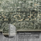 Morebes Washable Green 5x7 Area Rugs, Vintage Soft Bedroom Rug Non Slip, Non-Shedding Distressed Indoor Floor Throw Carpet for Bathroom Kitchen Living Dining Room Playroom Farmhouse Christmas Decor