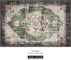 4x6.5 Green Boho Area Rug Vintage for Kitchen Living Room Bedroom Dining Room Office Non Slip Low Pile Indoor Floor Distressed Carpet