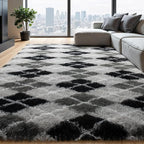 Zentavio Area Rugs for Living Room Large Rugs for Bedroom 5x8 Carpet Fluffy Fuzzy Soft Shag Aesthetic Plush High Pile Gray Throw Rug for Nursery Kids Room Dorm Diomond Black