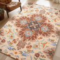 Phantoscope Washable Area Rug 6'x9' Non-Slip, Vintage Boho Rugs for Living Room, Bedroom, Dining Room, Fall Orange Floral Medallion Pattern, Low-Pile Foldable Floor Carpet, Rust/Multi Floral