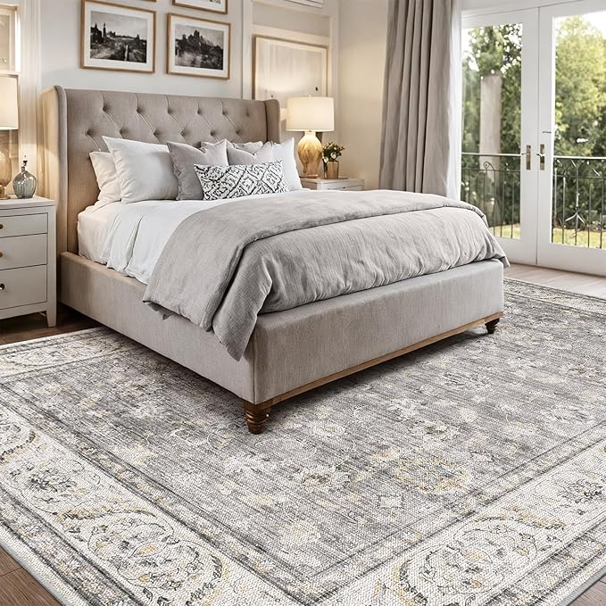 LUMI 4x6 Washable Area Rug for Living Room, Ultra Soft Traditional Vintage Rugs Non Slip with Rubber Backing, Low Profile, High Traffic, Stain Resistant Carpets, Ideal for Bedroom, Dining Room