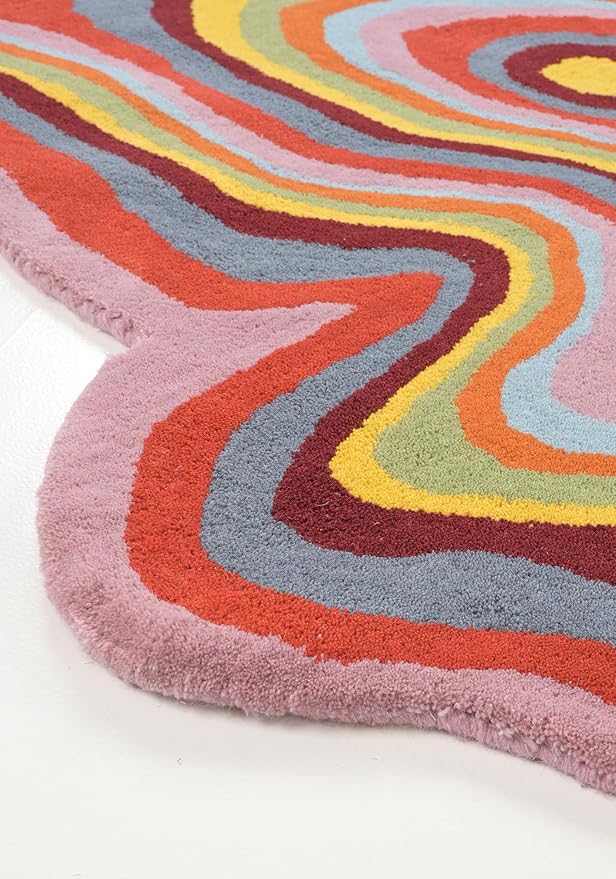 Irregular Shaped Handmade Wool Rug | Modern Colourful Stripe Premium Area Rug Perfect for Home Decor (IR-D, 8x8 ft)