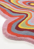 Irregular Shaped Handmade Wool Rug | Modern Colourful Stripe Premium Area Rug Perfect for Home Decor (IR-D, 7x7 ft)