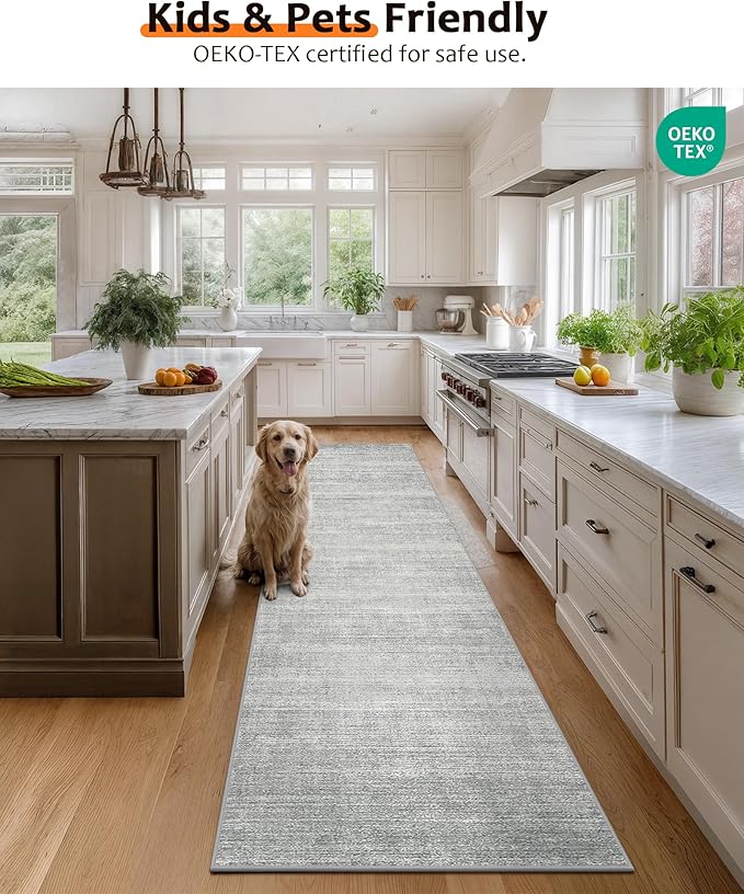 Art&Tuft Non-Slip Runner Rug - 2x10 Runner Rug Washable Low-Pile Rugs Runners, Soft Distressed Carpet Runner for Bedroom Bathroom Kitchen Laundry Living Room, Grey
