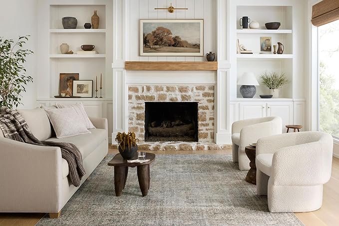 Loloi Chris Loves Julia Jules Collection JUL-08 Emerald/Antique Ivory 5'-0'' x 7'-6'', .13" Pile Height, Area Rug