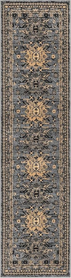 Unique Loom Taftan Collection Border Geometric Tribal Inspired Design Area Rug (2' 7 x 10' 0 Runner, Gray/ Black)