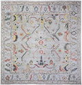 Goose Gray Afghan Angora Oushak with All Over Colorful Pattern Vegetable Dyes Organic Wool Hand Knotted Square Oriental Rug (11'9"x11'9")