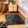2x3 Rugs for Bedroom, Fluffy Small Area Rugs for Living Room, Soft Shag Fuzzy Carpet with 4 Non-Slip Stickers for Kids Boys and Girls Nursery Dorm Home Decor (Tie-Dyed Black Grey, 2ft x 3ft)