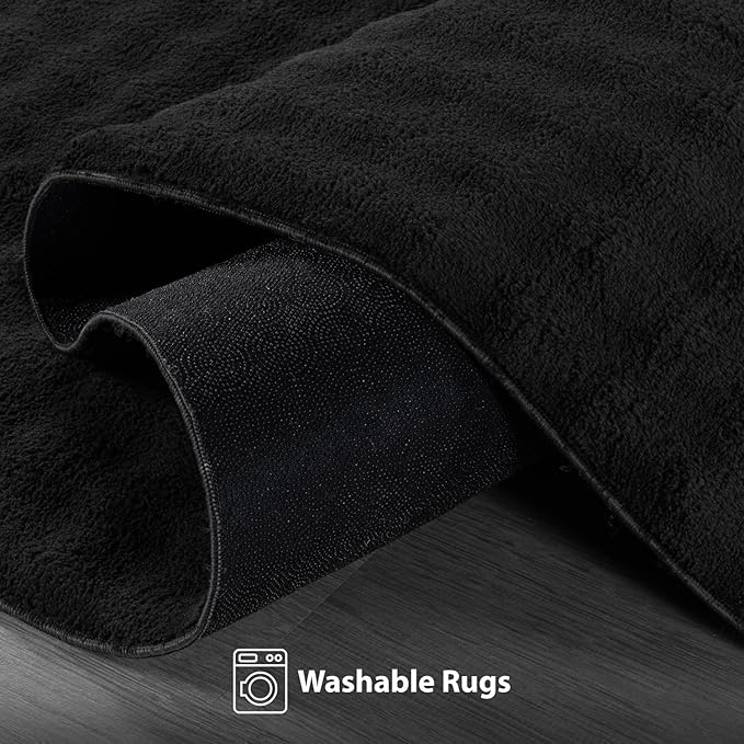 CAMILSON Modern Black Non Slip Runner Rug 2x7 Ultra Soft High Pile Kitchen Rugs Non Skid Rubber Backing Durable & Easy to Clean Carpet for Entryway Bathroom Indoor Use (2 x 7 Black)