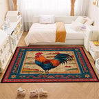 Vintage Rustic Rooster Area Rug ，4x6ft,Ethnic Design Colorful Mountains Geometric Pattern Print Rug，Low Pile Washable Rug Suitable for Farmhouse, Kitchen, Living Room, Bedroom Entryway