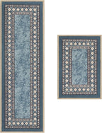 Antep Rugs Alfombras Modern Bordered 2pc Non-Skid (Non-Slip) Low Profile Pile Rubber Backing Indoor Kitchen Runner Rugs (Blue, 2pc Set)