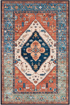Lahome Oriental Washable Rug 6x9, Non-Slip Ultra-Thin Living Room Area Rug, Stain Resistant Vintage Carpet for Bedroom Dining Room Office