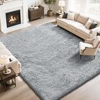 Fluffy Rug Shaggy Area Rug, Grey 9x12 Area Rugs for Living Room, Large Shag Area Rugs for Bedroom Kids Room Home Decor, Upgrade Anti-Skid Rectangular Fuzzy Rugs