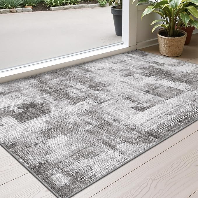 LUMI Ultra Thin Door Mat, 24x36 Non Slip Indoor Doormat Entrance Washable Rugs Entryway Oriental Vintage Soft Carpet for Kitchen Bedroom Front Door, Grey
