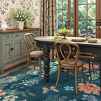 Lahome Floral Washable 6x9 Area Rugs, Soft Bedroom Rug for Living Room Ultra-Thin Non Slip Dining Room Rug, Stain Resistant Boho Blue Rugs Easy Clean Throw Carpet for Office(6'x9',Navy Blue)