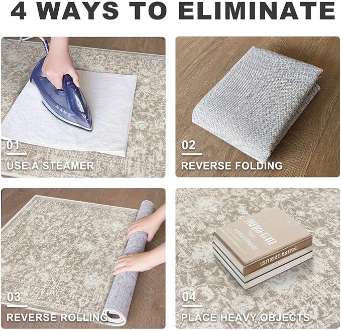 KILOCOCO Hallway Runner 2x6 Kitchen Runner Rug Printed Vintage Floral Washable Non-Slip Runners for Hallways Laundry Room Rugs Distressed Boho Rugs Runners for Bedroom, Beige