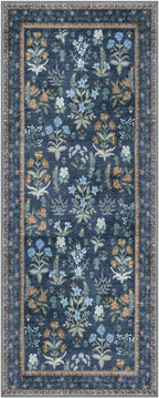 Boho 2x5 Runner, Navy Floral Washable Hallway Runner, Non-Slip Kitchen Runner, Super Thin Printed Faux Wool Soft Carpet for Entryway, Front Door, Backdoor, Bedside
