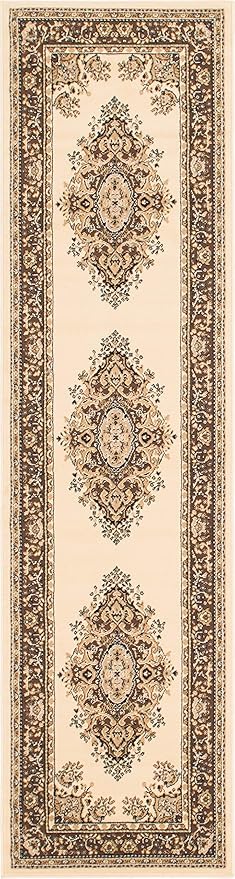 Unique Loom Reza Collection Traditional Persian Style Area Rug, 2 ft 7 in x 10 ft, Ivory/Brown