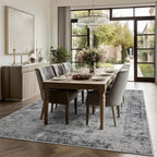 Washable Area Rugs 8x10, Large Rugs for Living Room, Carpet for Bedroom, Soft Faux Wool Retro Dining Room Rug, Non-Slip Backing Resistant Low Pile Vintage Print Rug for Home Office (White/Grey)