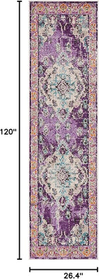 SAFAVIEH Monaco Collection Runner Rug - 2'2" x 10', Violet & Light Blue, Boho Chic Medallion Distressed Design, Non-Shedding & Easy Care, Ideal for High Traffic Areas in Living Room, Bedroom (MNC243L)