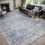 MontVoo-Vintage Area Rug 6X9 Blue Rugs for Living Room-Soft Distressed Printed Rugs for Bedroom-Non Slip Carpet-Machine Washable Rug for Dining Room Living Room Bedside Office