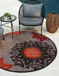 Unique Loom Outdoor Modern Collection Area Rug - Chicago (5' 3" Round Brown/Orange)