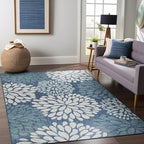 Beverly Rug Outdoor Rug 9x12 Modern Exotic Tropical Leaf Area Rugs for Indoor and Outdoor Patio Deck Porch Garden Water Resistant Washable Outside Carpet (9 x 12 Blue)