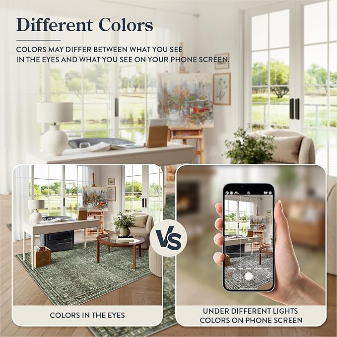 Lahome Green 10x14 Area Rugs for Living Room, Washable Vintage Large Floor Rugs for Bedroom, Rubber Backed Non-Slip Carpet for Dining Room Office